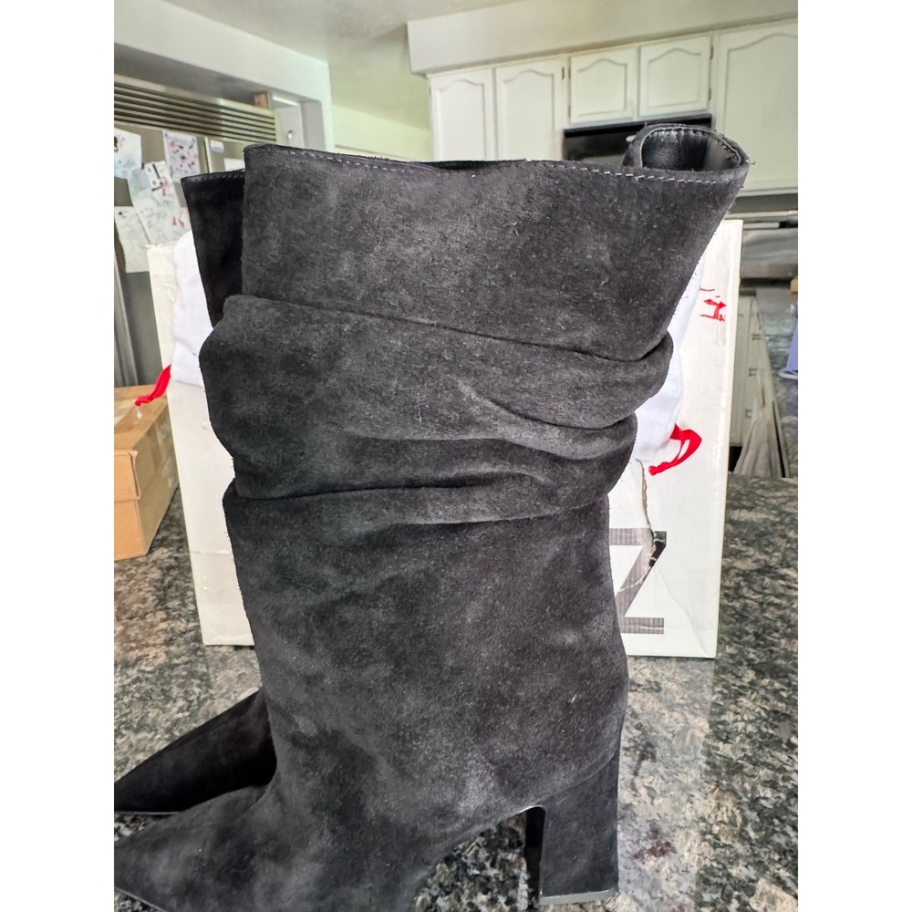 Schutz Harriet Black Suede Slouchy Pointed Toe Block Heel Boots Sz 8.5 B $260 - Picture 8 of 10
